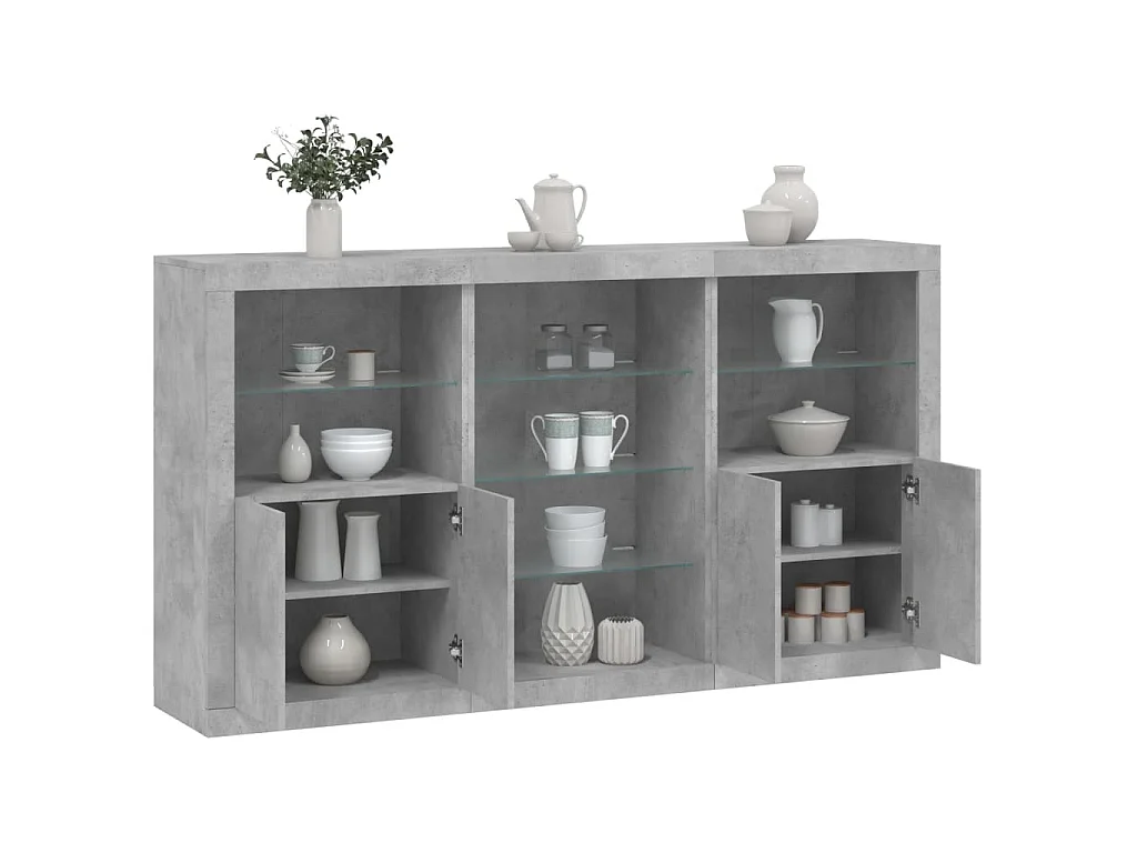 Buffet avec lumières LED gris béton 181,5x37x100 cm