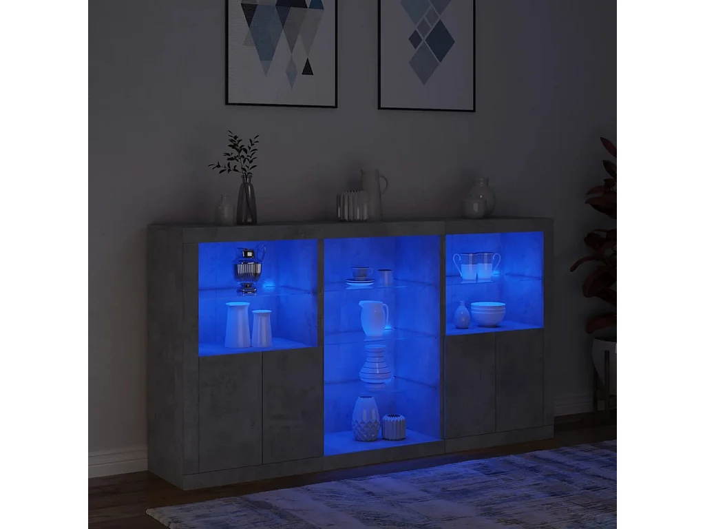 Buffet avec lumières LED gris béton 181,5x37x100 cm