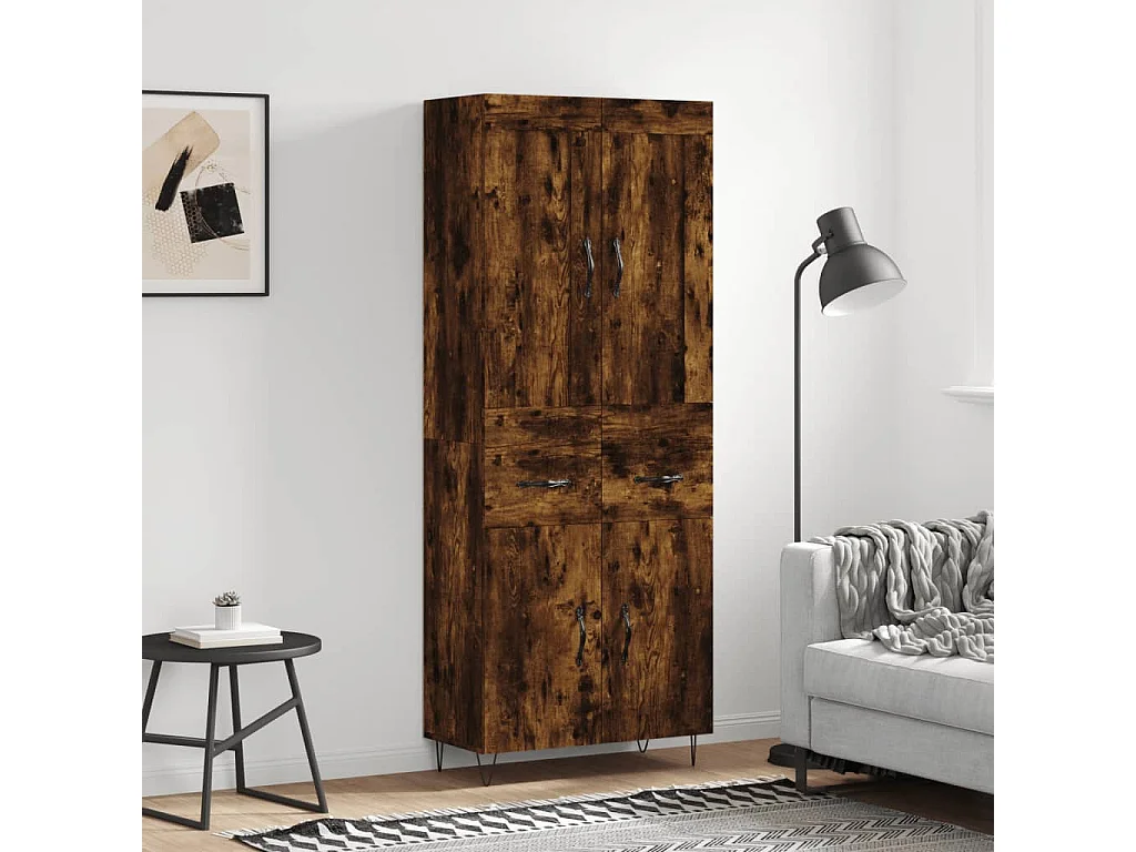 Hoge kast 69,5x34x180 cm bewerkt hout gerookt eikenkleurig