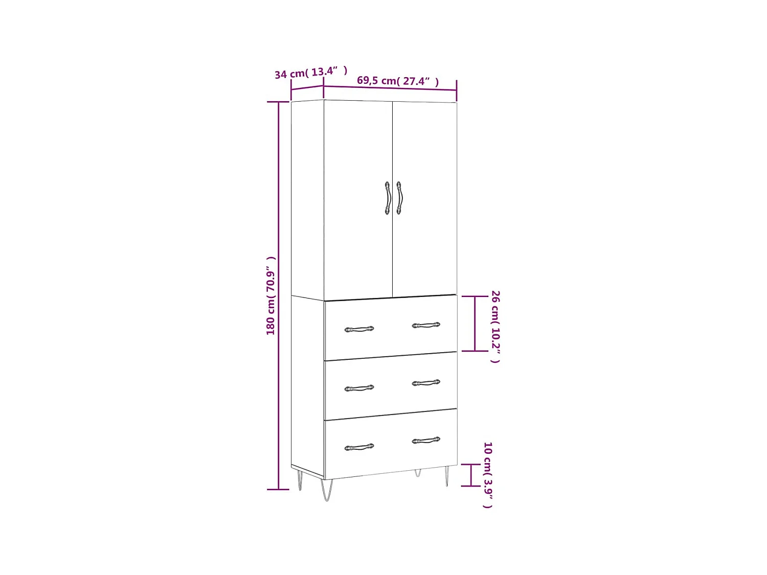 Highboard Grau Sonoma 69,5x34x180 cm Holzwerkstoff