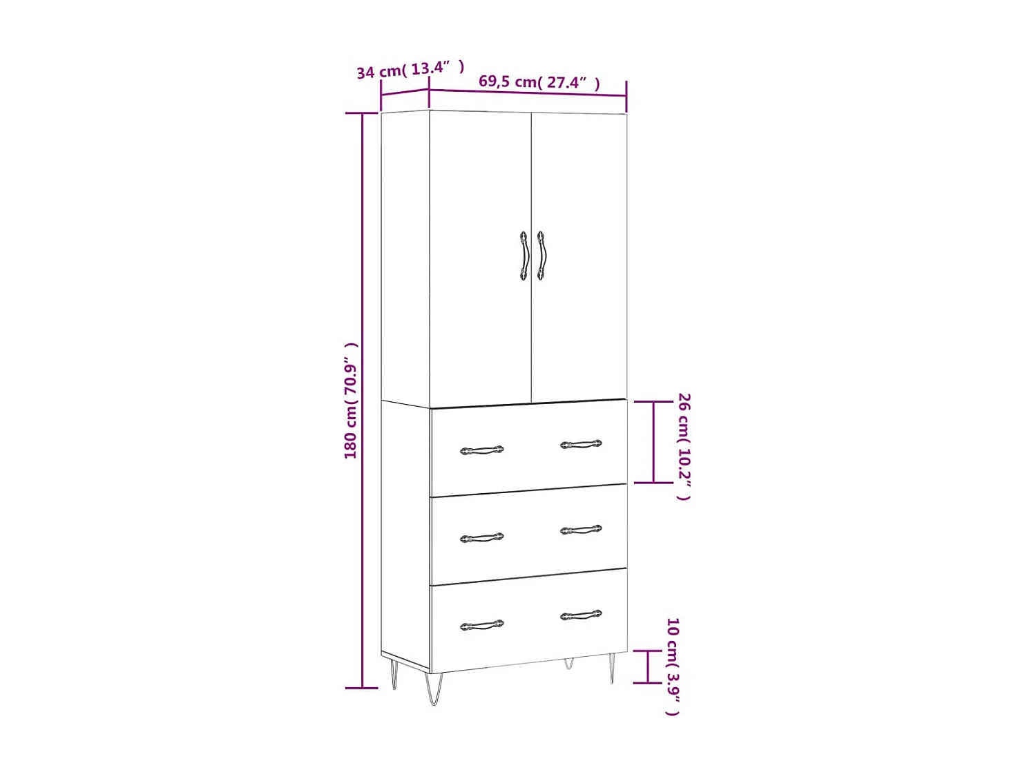 Credenza Grigio Sonoma 69,5x34x180 cm in Legno Multistrato