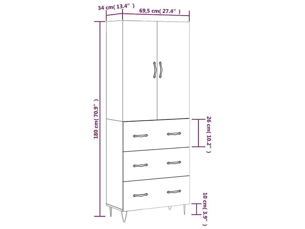 Buffet haut Sonoma gris 69,5x34x180 cm Bois d'ingénierie