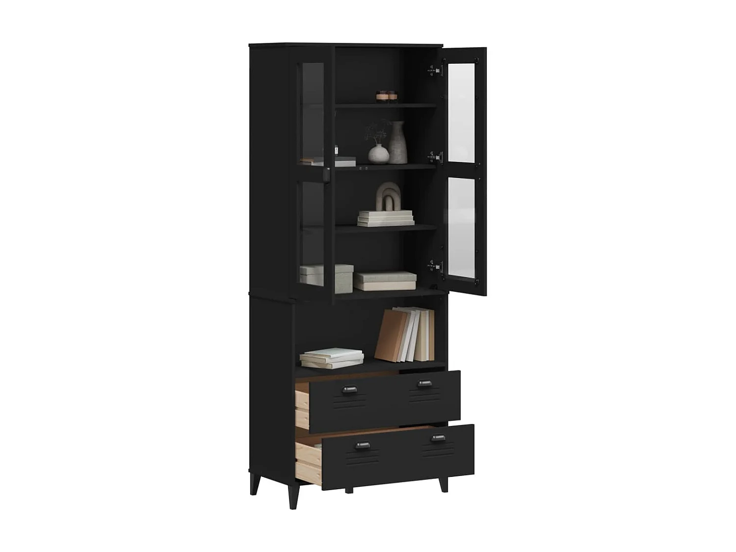 Credenza VIKEN Nera 80x40x200 cm in Legno Massello di Pino
