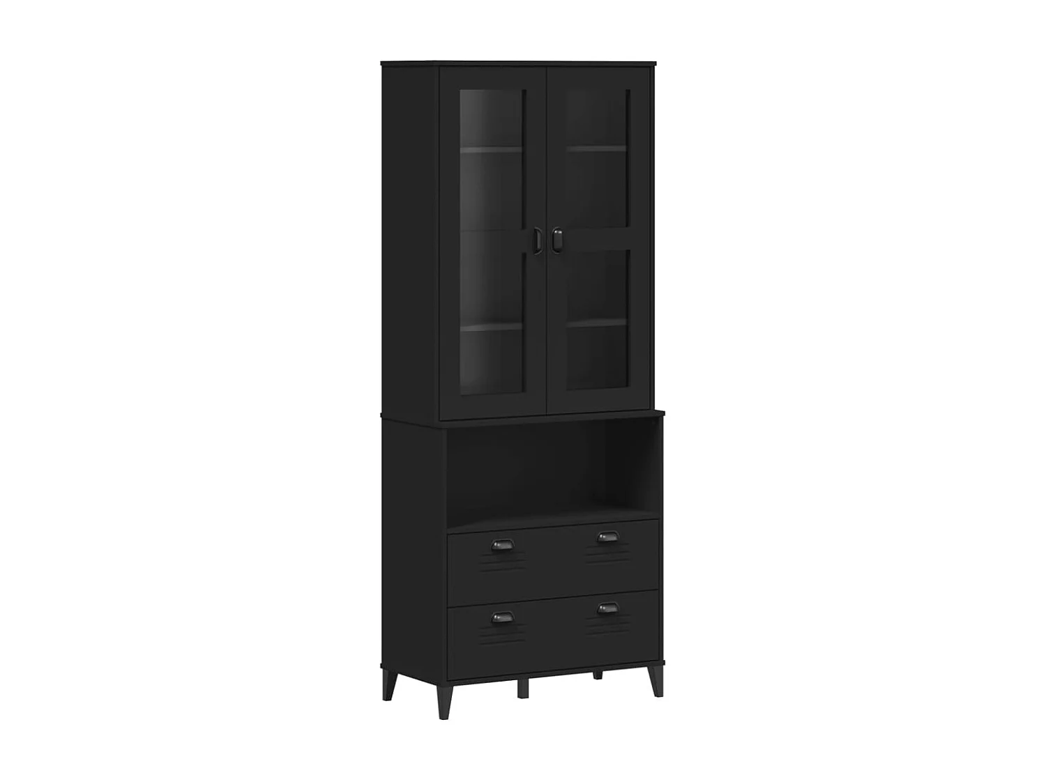Credenza VIKEN Nera 80x40x200 cm in Legno Massello di Pino