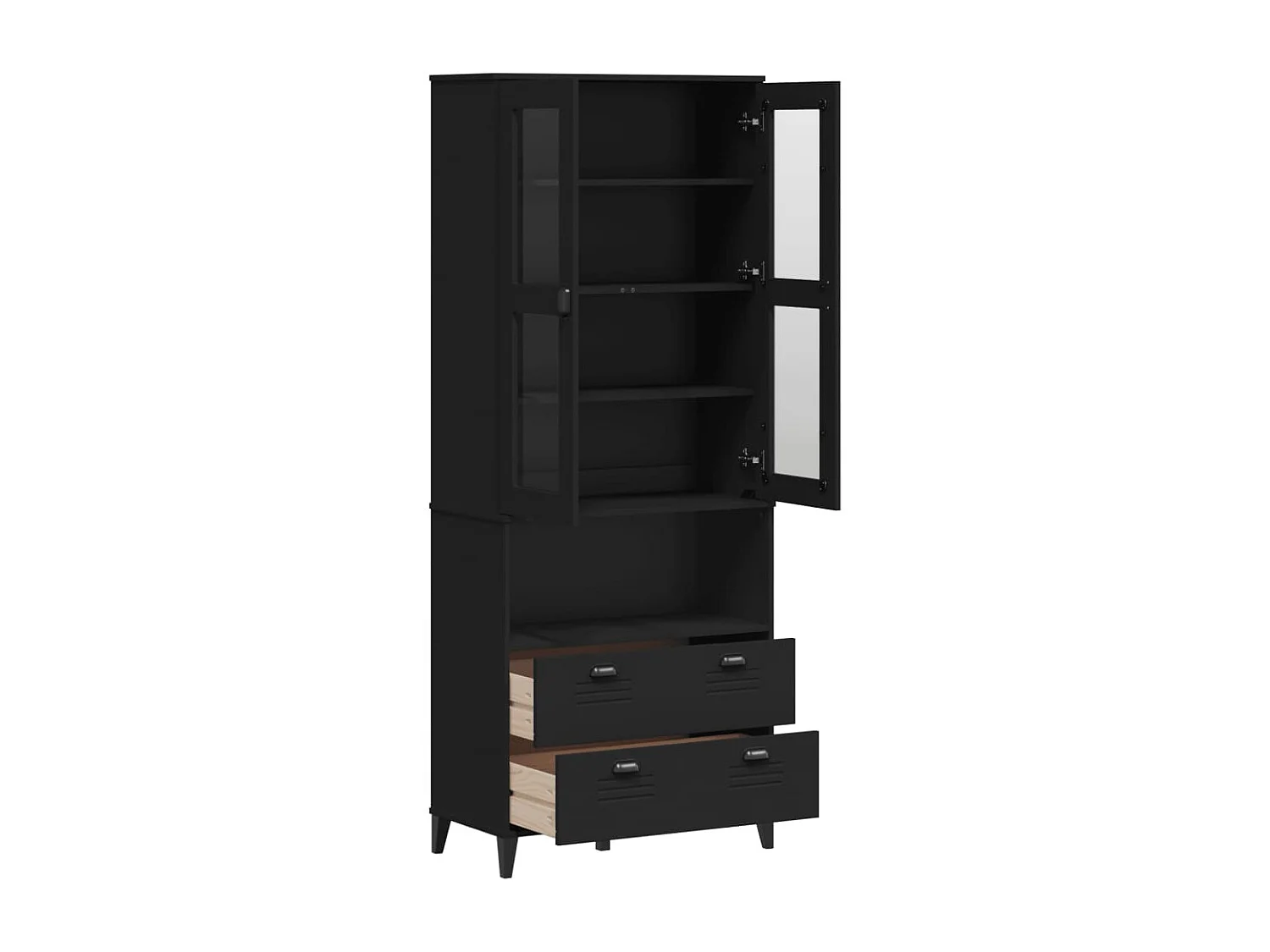 Credenza VIKEN Nera 80x40x200 cm in Legno Massello di Pino