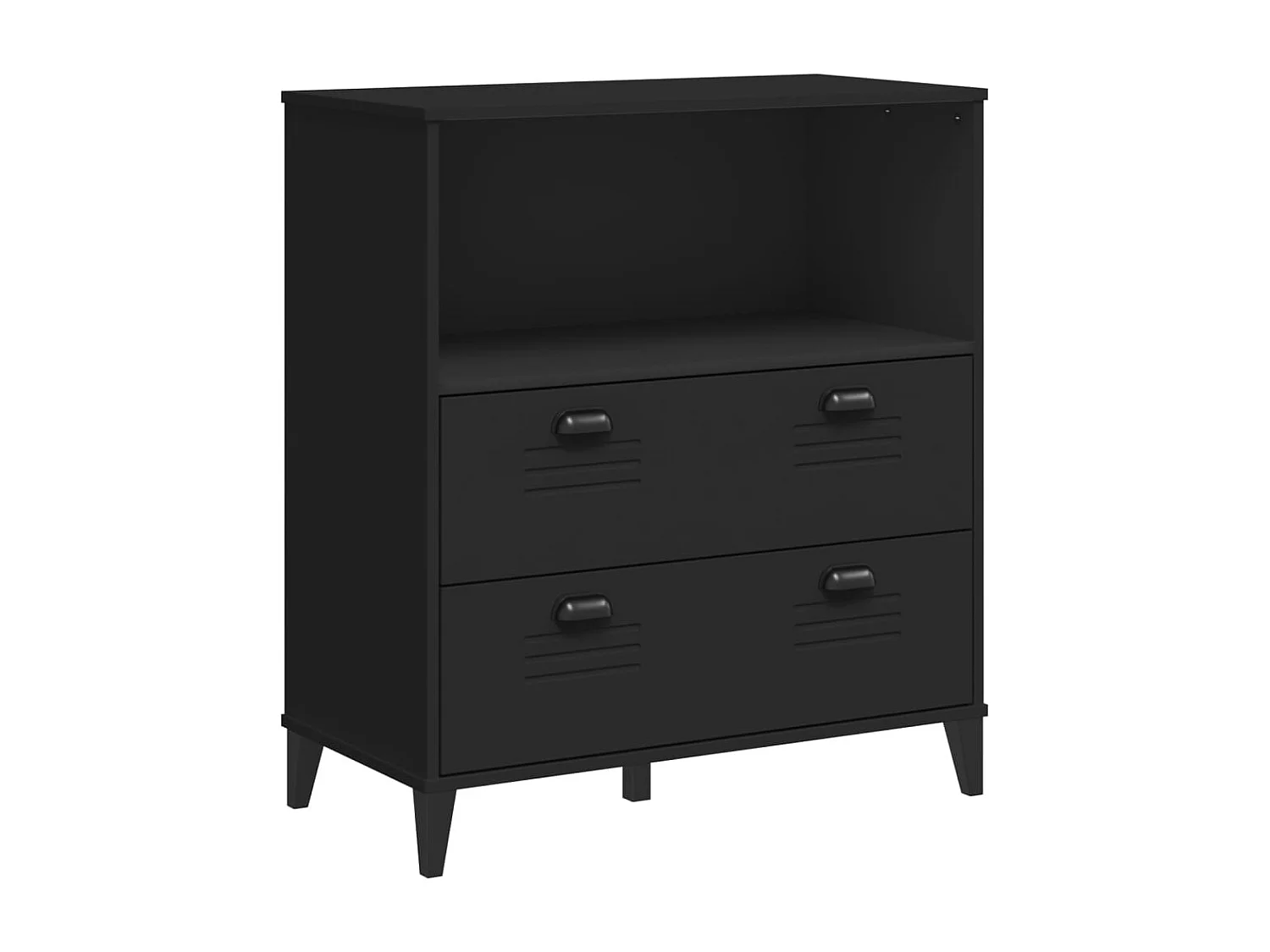 Credenza VIKEN Nera 80x40x200 cm in Legno Massello di Pino