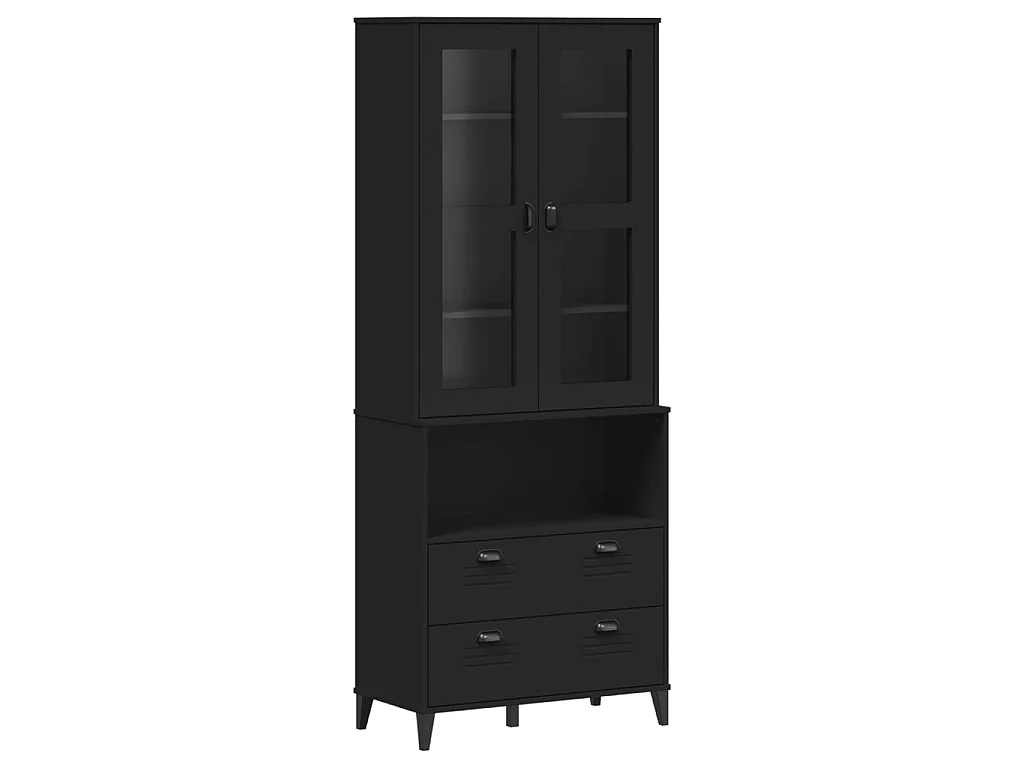 Credenza VIKEN Nera 80x40x200 cm in Legno Massello di Pino