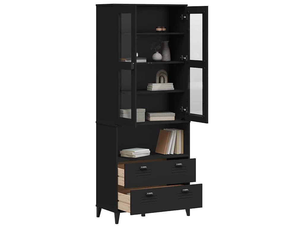 Credenza VIKEN Nera 80x40x200 cm in Legno Massello di Pino