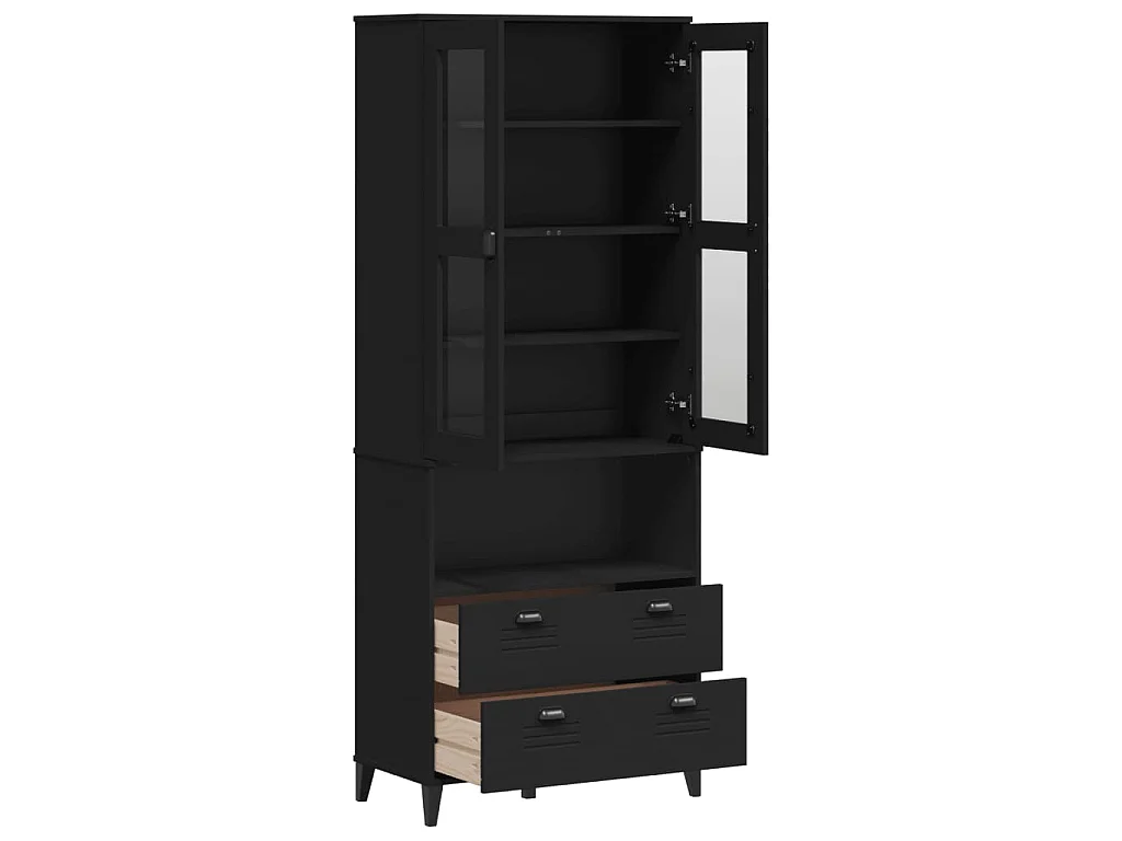 Credenza VIKEN Nera 80x40x200 cm in Legno Massello di Pino