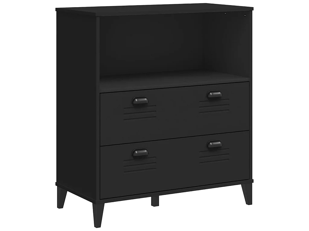 Credenza VIKEN Nera 80x40x200 cm in Legno Massello di Pino