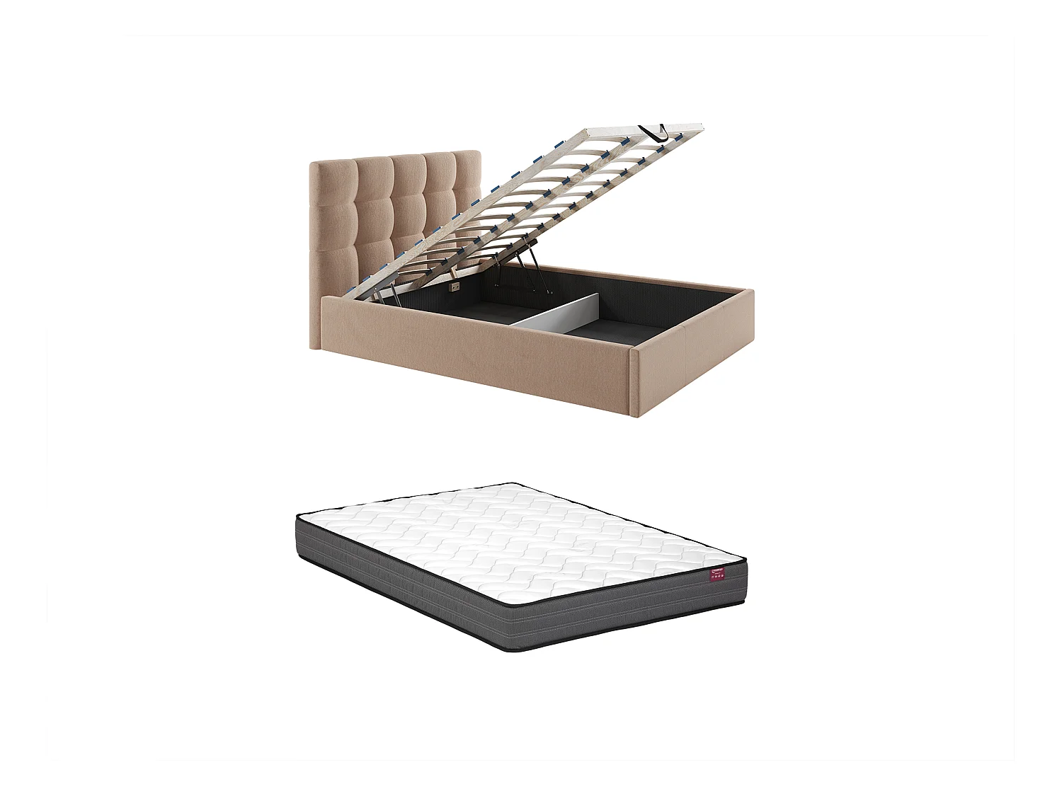 Lit coffre 180 x 200 cm - Velours - Beige + Matelas - MIRDAL de Pascal Morabito