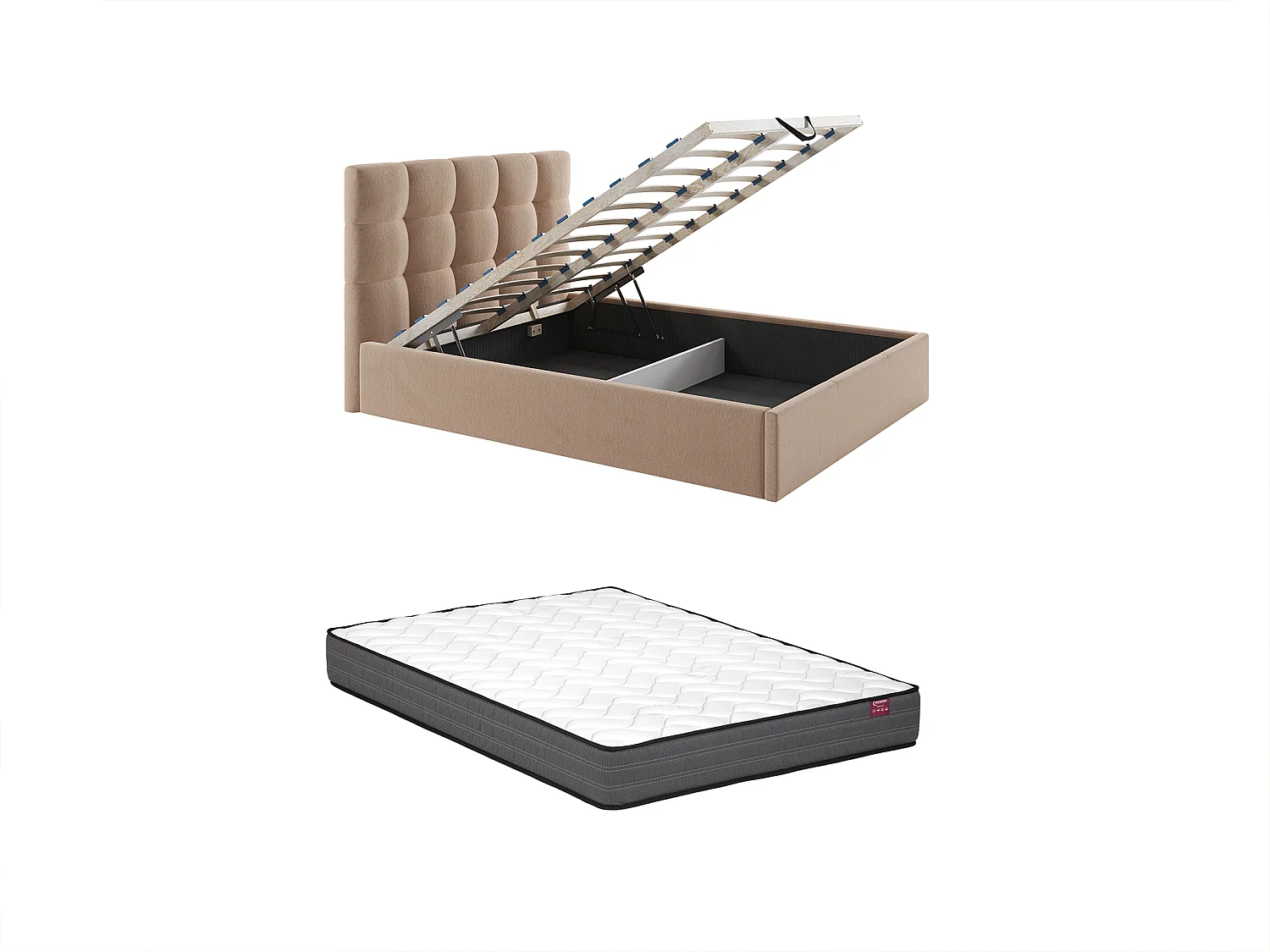 Sengeramme med oppbevaring 180 x 200 cm - Fløyel - Beige + Madrass - MIRDAL fra Pascal Morabito