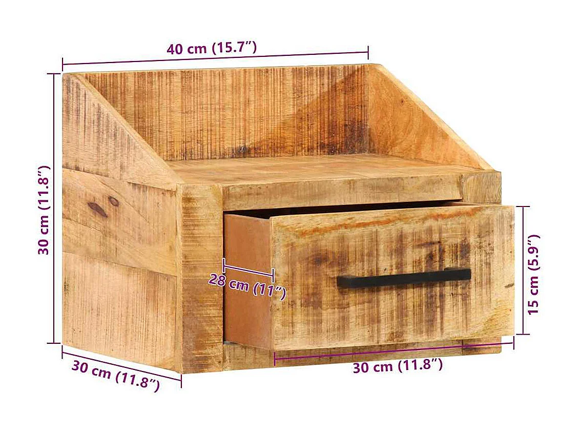 Nachtkastje met lade Bruin 40 x 30 x 30 cm Massief Mango Hout