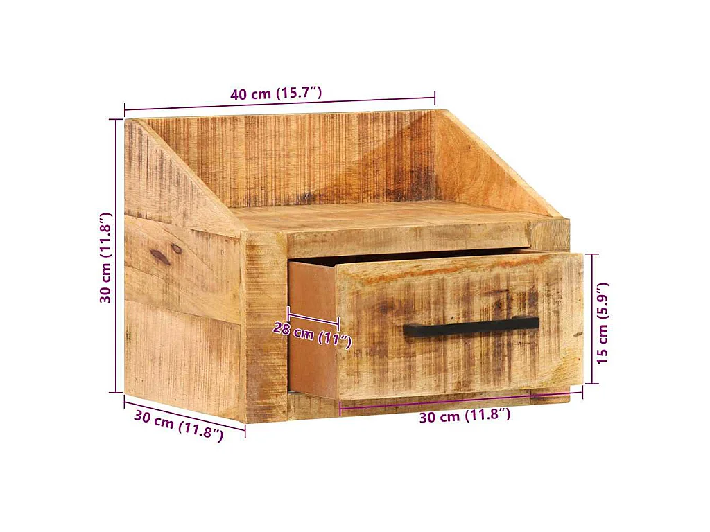Cabinet de chevet Marron 40 x 30 x 30 cm Bois de mangue massif