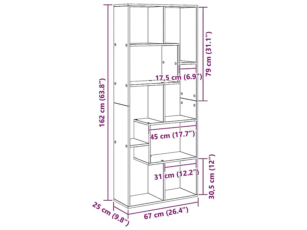 Armadio per Libri 8 livelli 67 x 25 x 162 cm Rovere Nero