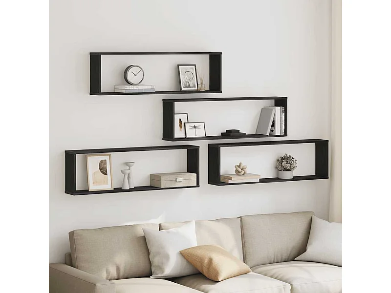 Wandrekken Kubusvormige 4 st 100x15x30 cm spaanplaat zwart