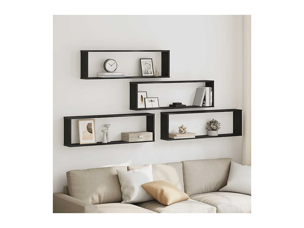 Wandrekken Kubusvormige 4 st 100x15x30 cm spaanplaat zwart