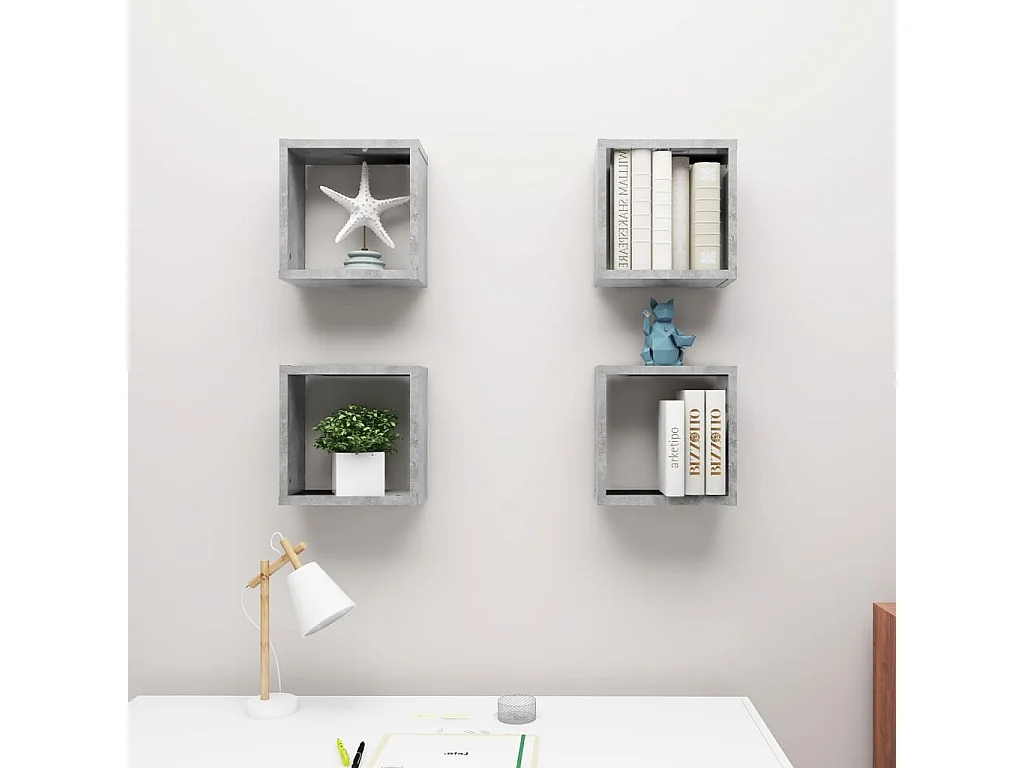 Étagères cube murales 4 pcs Gris béton 30x15x30 cm