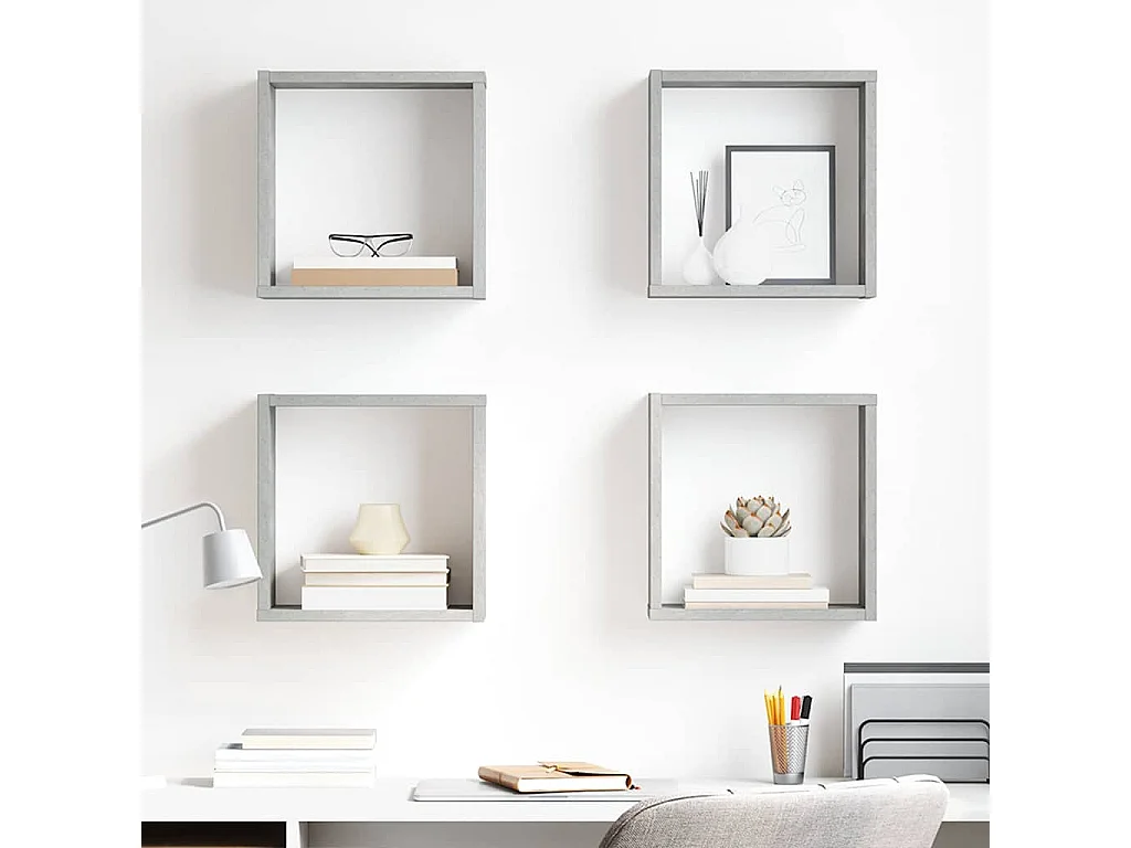 Mensole Parete a Cubo 4 pz Grigio Cemento 30x15x30 cm