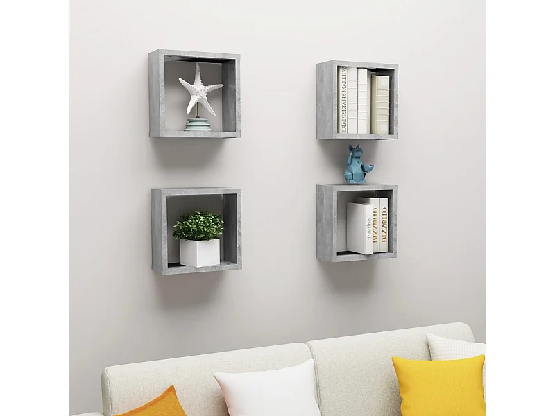 Étagères cube murales 4 pcs Gris béton 30x15x30 cm