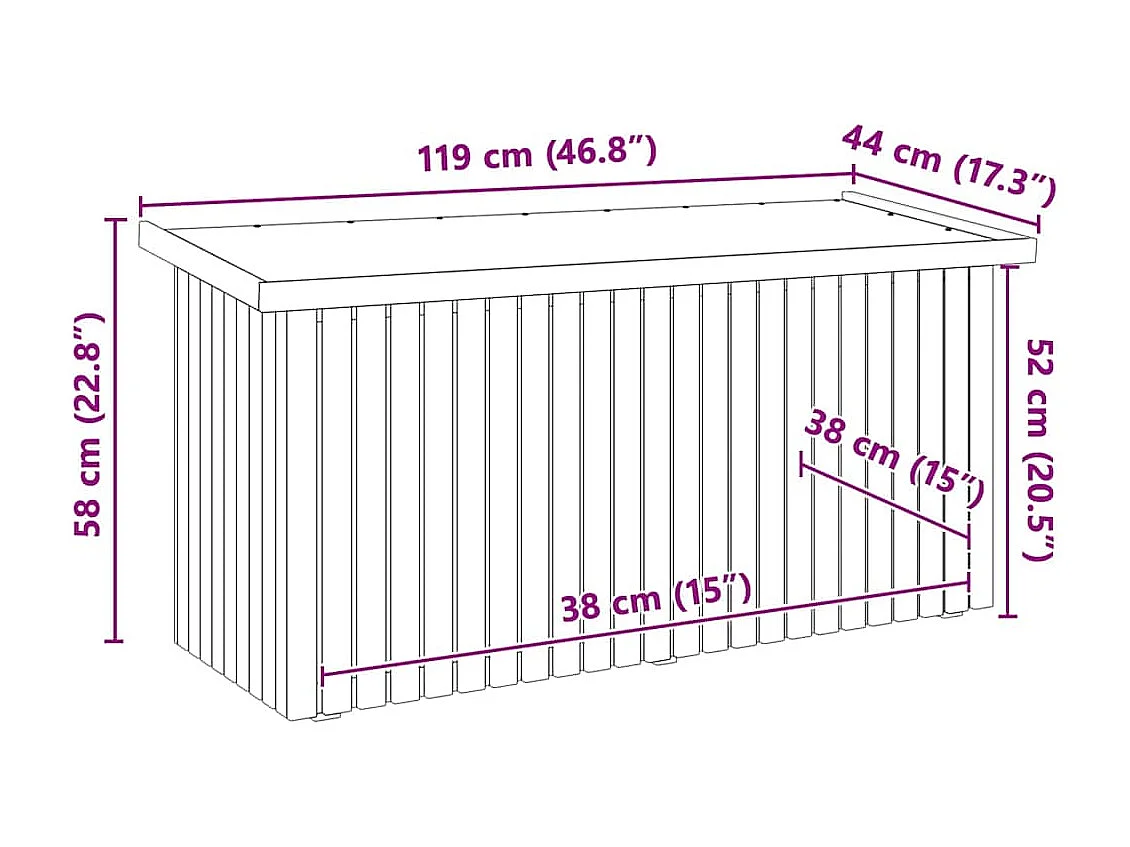 Caixa de Armazenamento para Jardim Natural 119 x 44 x 58,5 cm