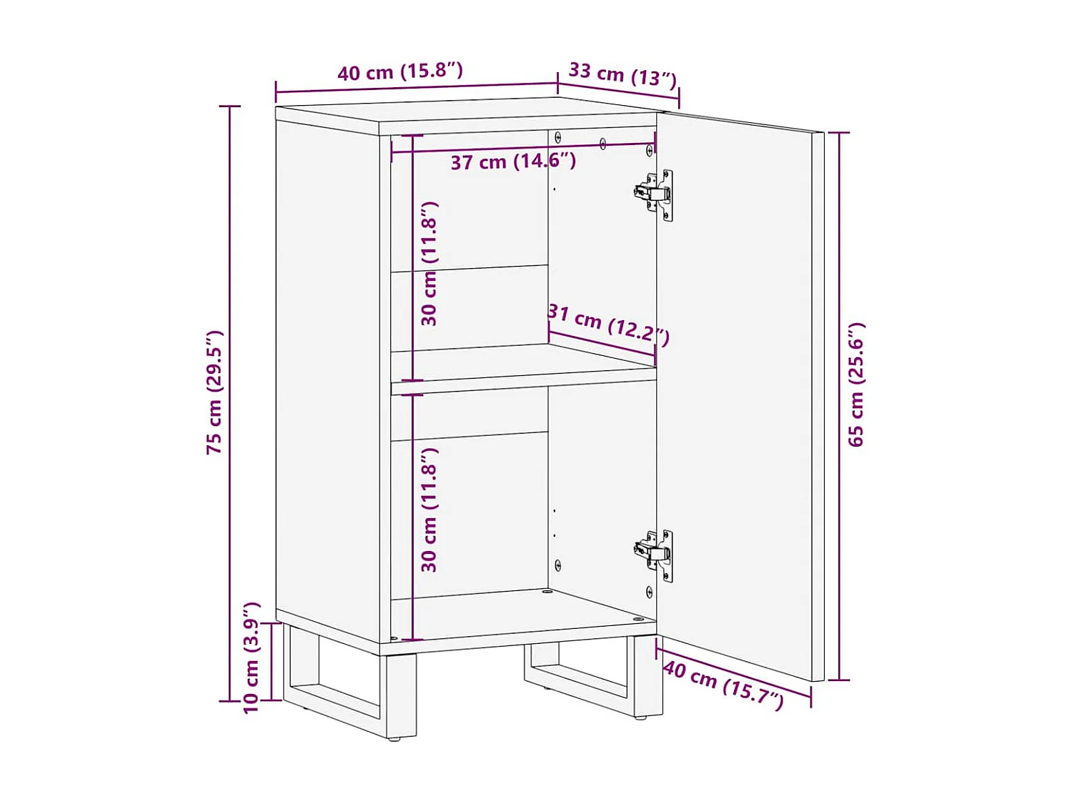 Buffet Marron 40 x 33 x 75 cm bois de manguier massif