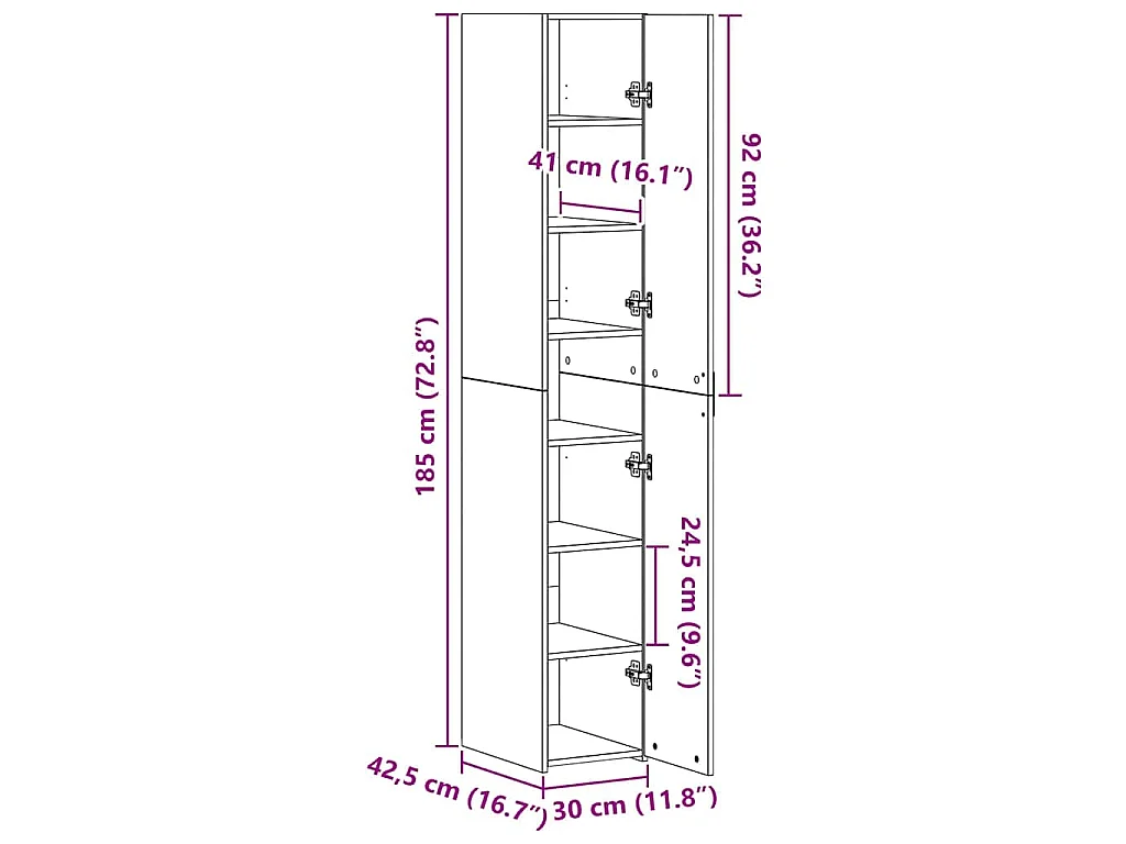 Credenza 2 pcs Rovere artigianale 30 x 42,5 x 185 cm