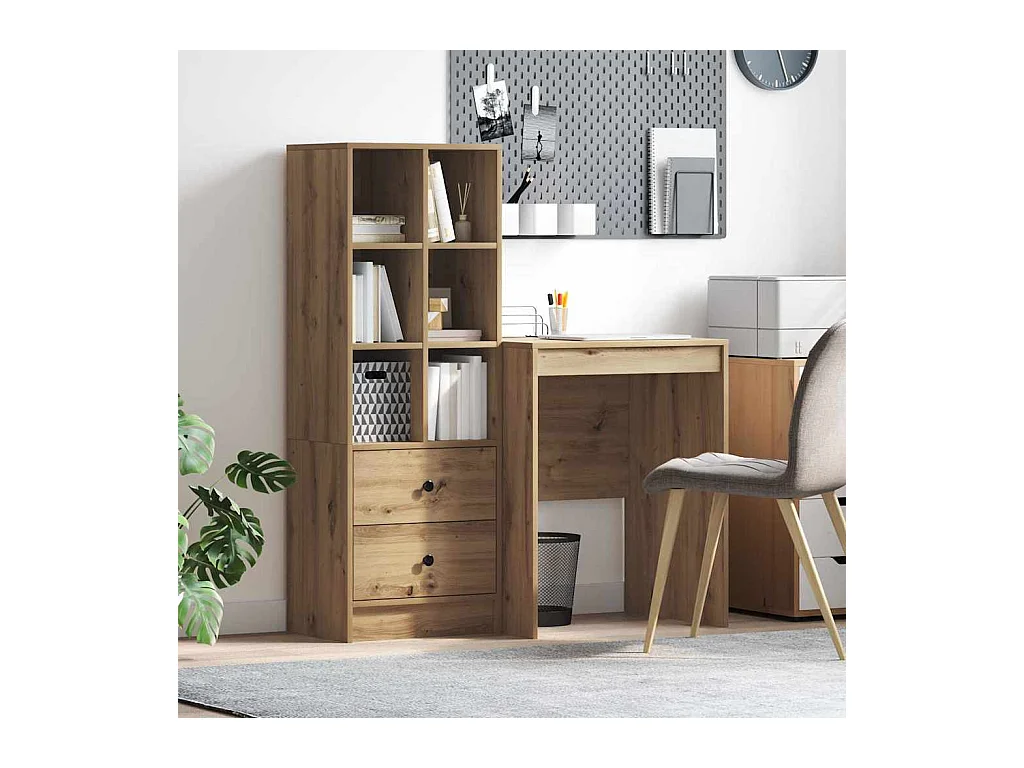 Bureau avec rangement 2 pcs chêne artisanal Bois d'ingénierie