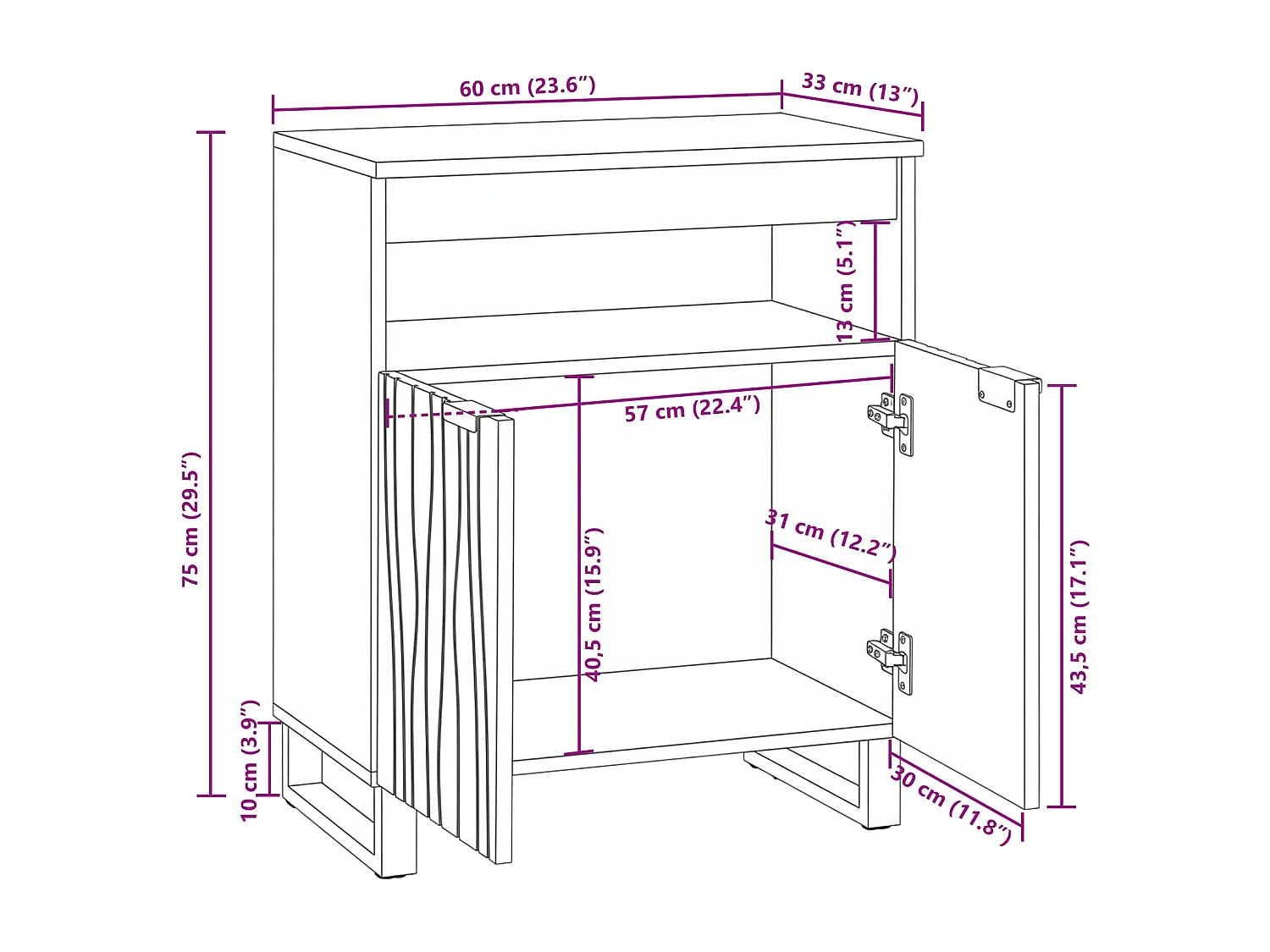 Buffet Marron 60 x 33 x 75 cm bois de manguier massif