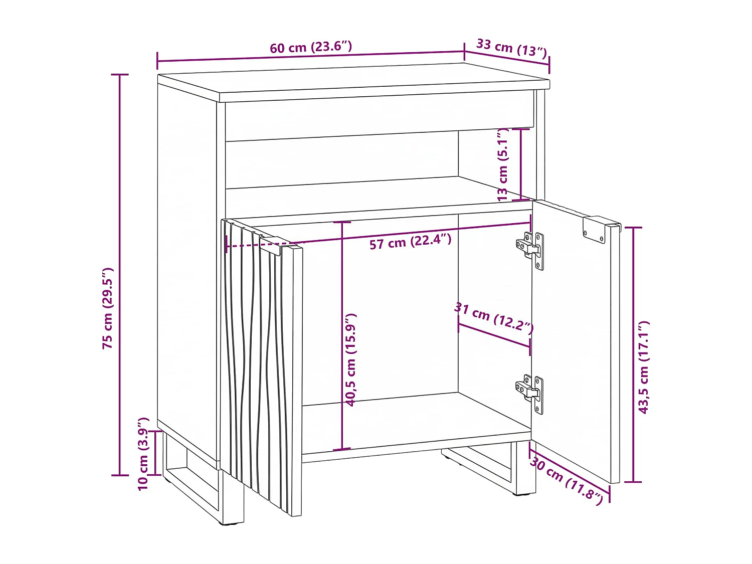 Buffet Castanho 60 x 33 x 75 cm Madeira de mangueira maciça
