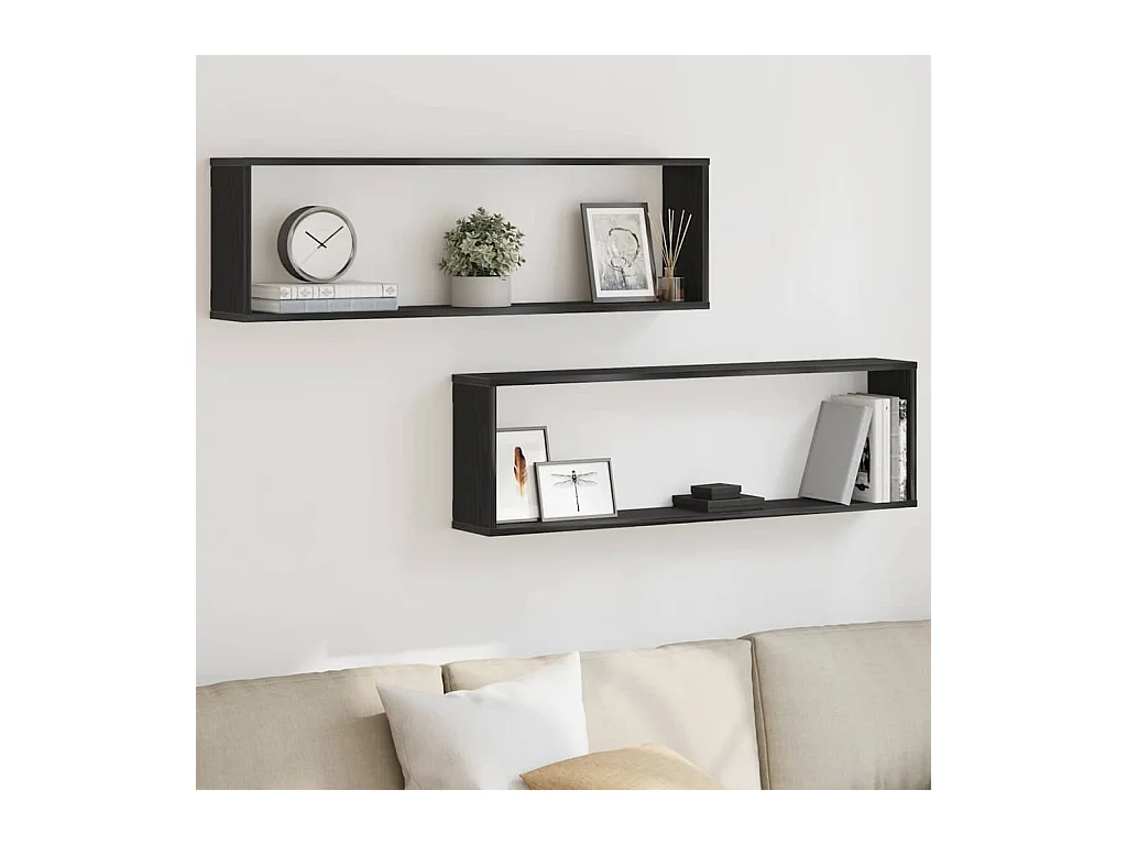 Wandrekken Kubusvormig 2 st 100x15x30 cm spaanplaat zwart
