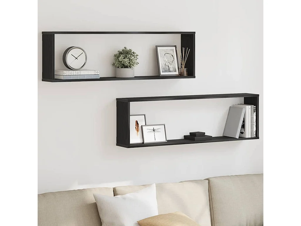Mensole Parete Cubo 2 pz Rovere Nero 100x15x30 cm Multistrato