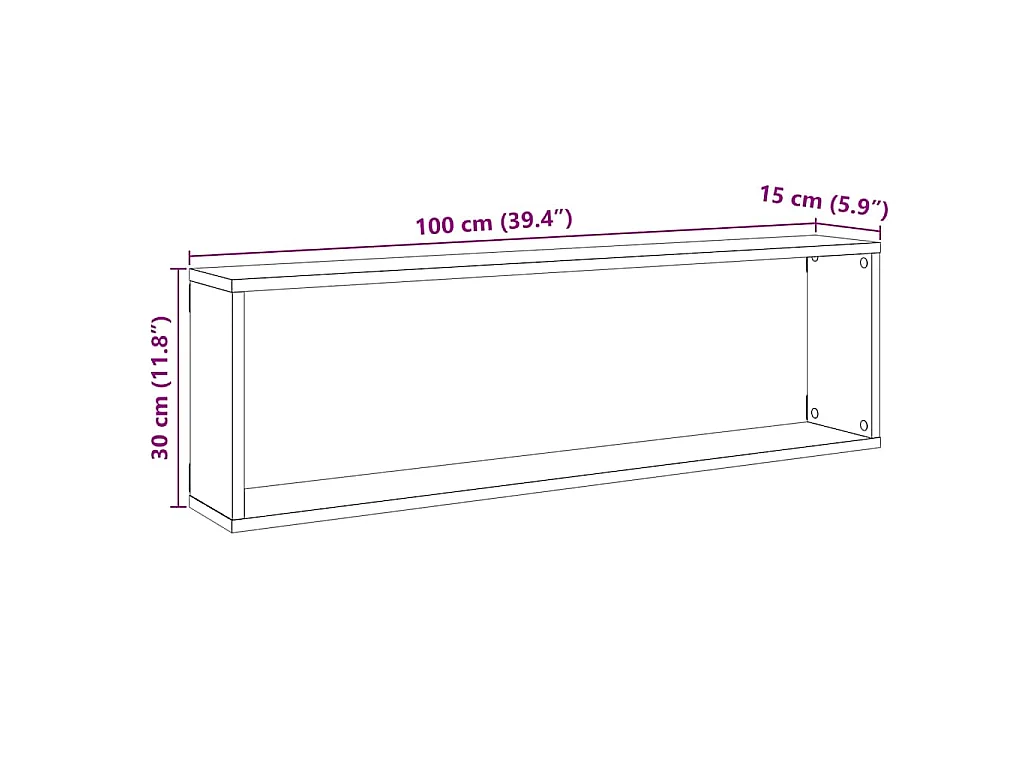 Wandrekken Kubusvormig 2 st 100x15x30 cm spaanplaat zwart