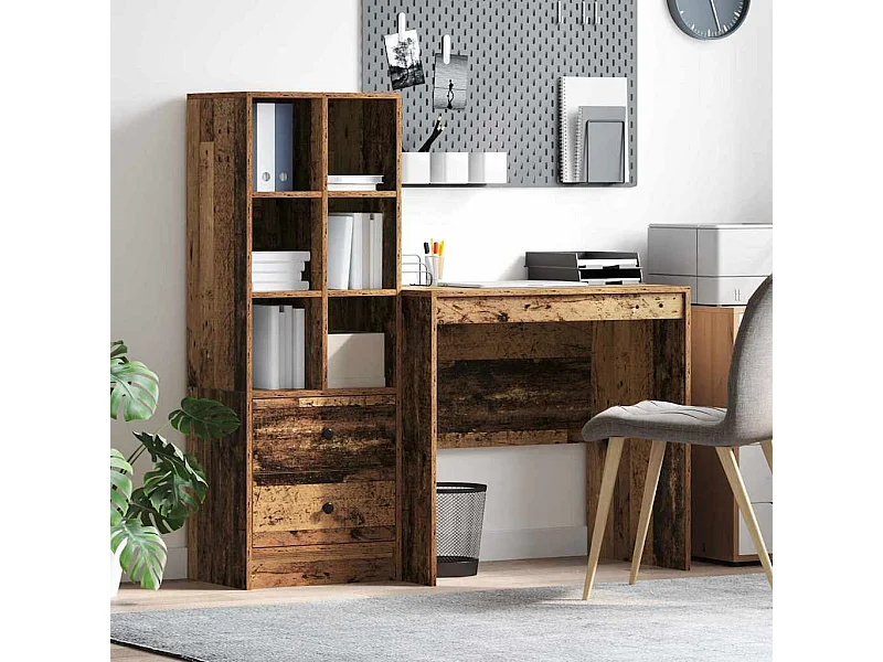 Scrivania con Spazio di Archiviazione 2 pcs Legno vecchio