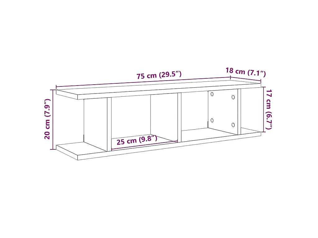 Wandplanken 2 st 75x18x20 cm spaanplaat zwart eikenkleurig