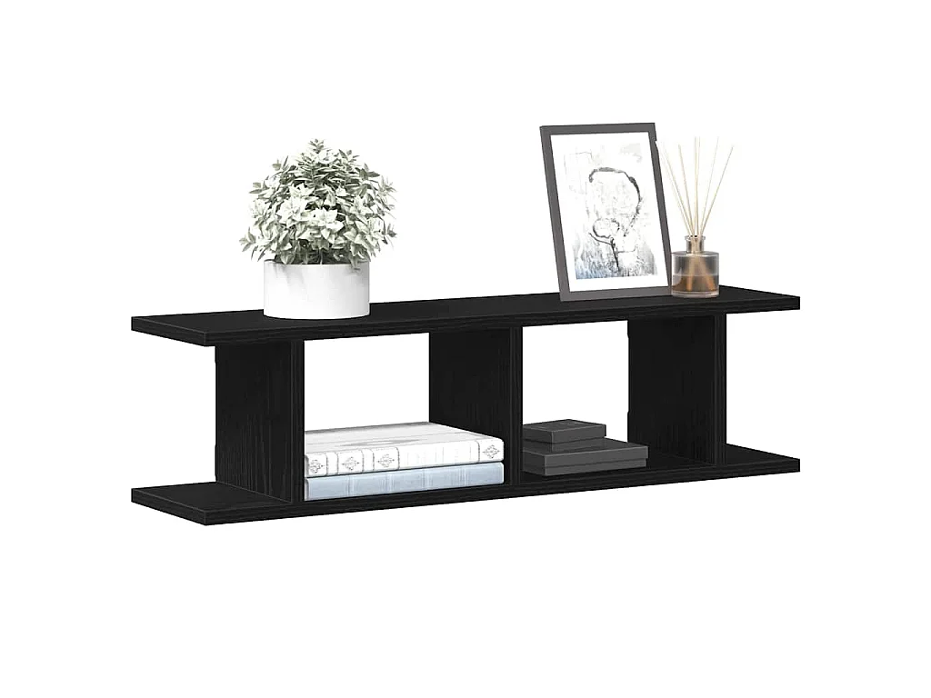 Wandplanken 2 st 75x18x20 cm spaanplaat zwart eikenkleurig