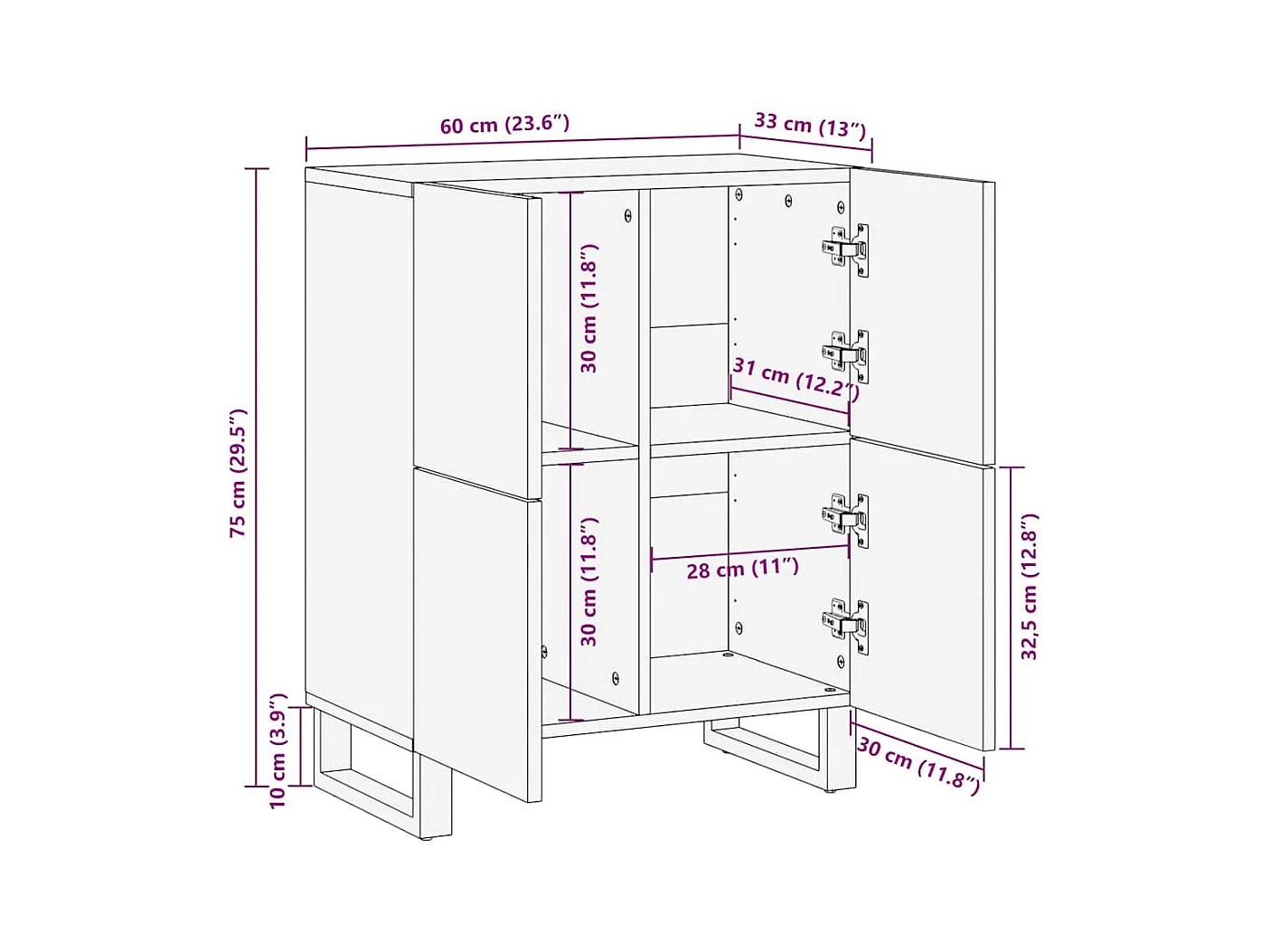 Buffet Marron 60 x 33 x 75 cm bois de manguier massif