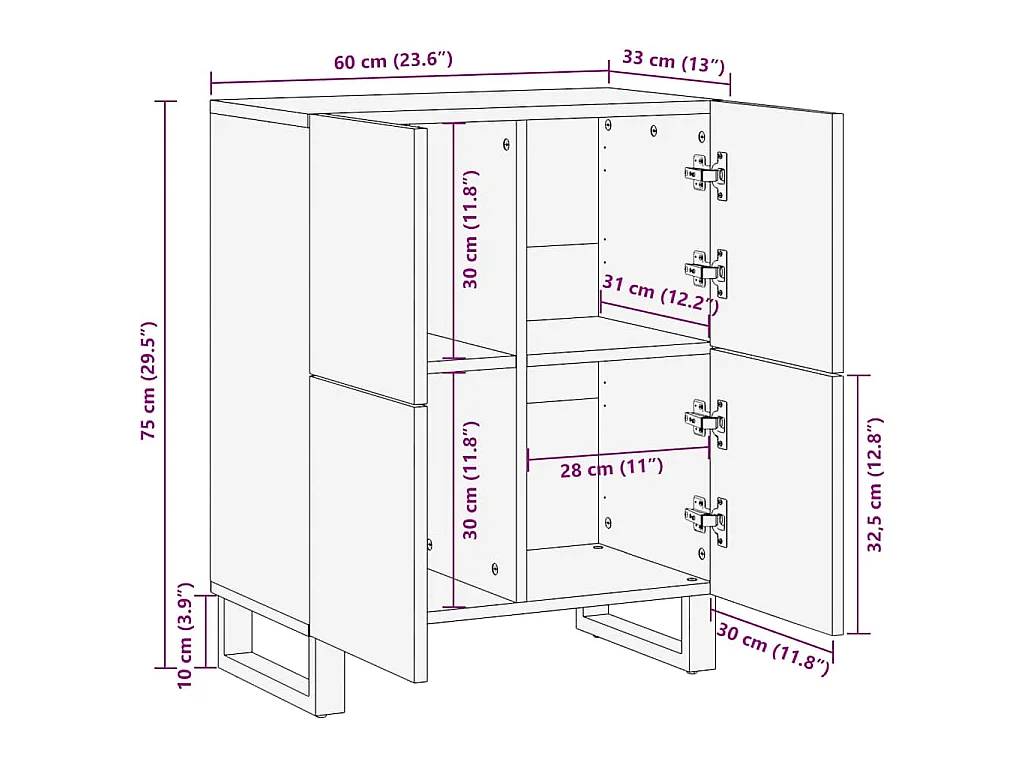Sideboard Braun 60 x 33 x 75 cm massives Mangoholz