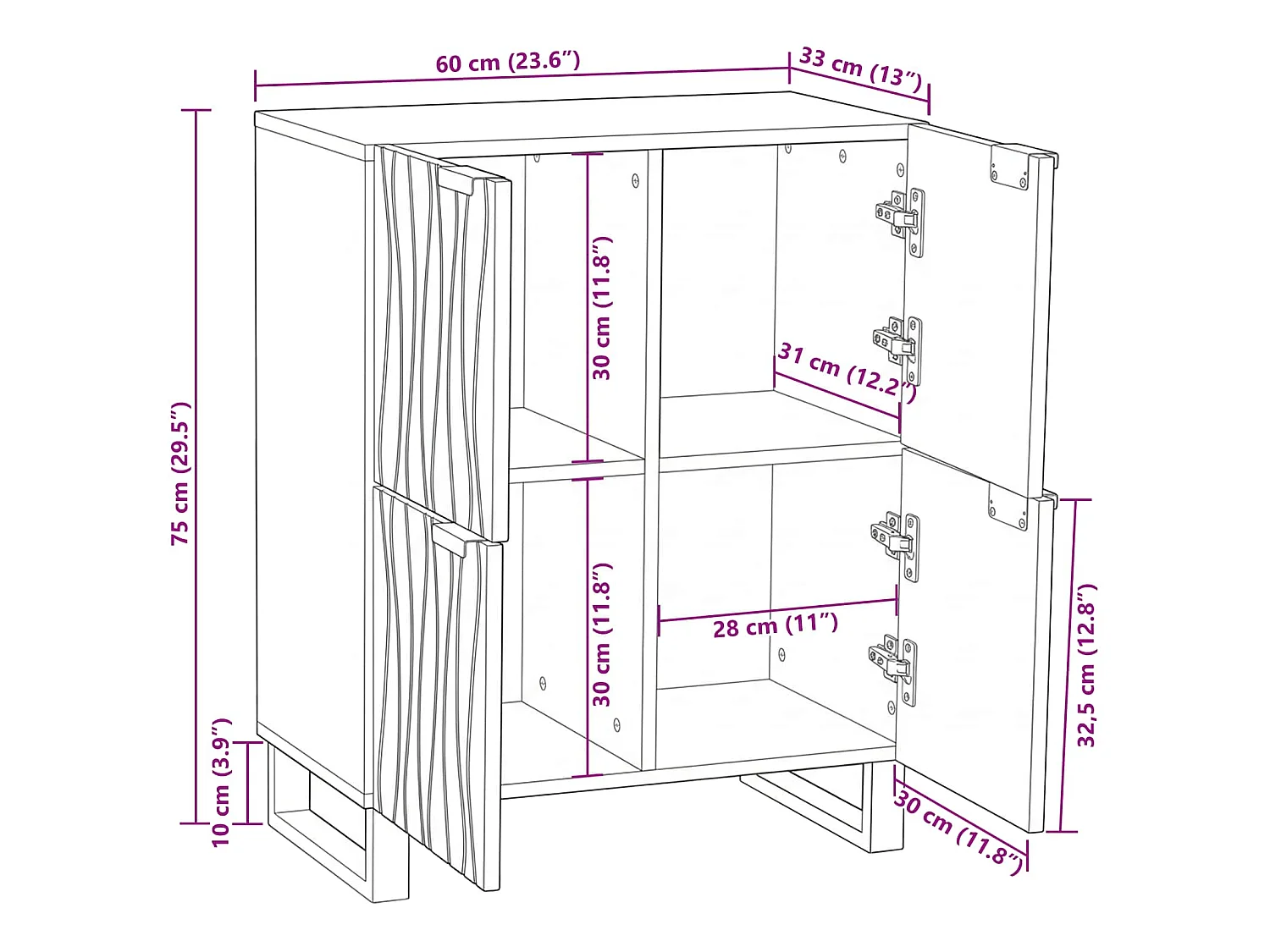 Buffet Marron 60 x 33 x 75 cm bois de manguier massif