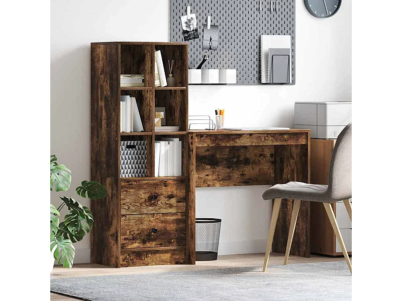 Schreibtisch mit Stauraum mit Regal 2 pcs Geräucherte Eiche