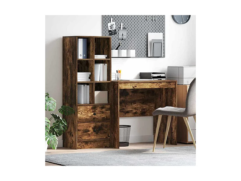Schreibtisch mit Stauraum mit Regal 2 pcs Geräucherte Eiche