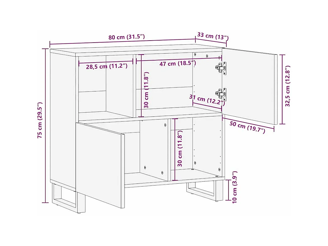 Buffet Marron 80 x 33 x 75 cm bois de manguier massif