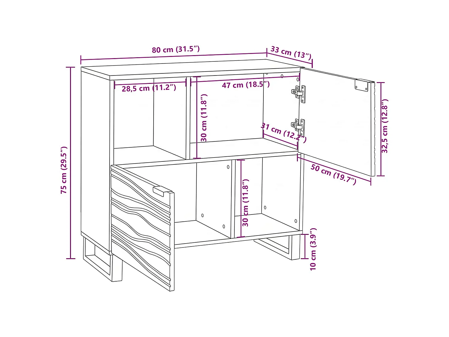 Buffet Castanho 80 x 33 x 75 cm Madeira de mangueira maciça