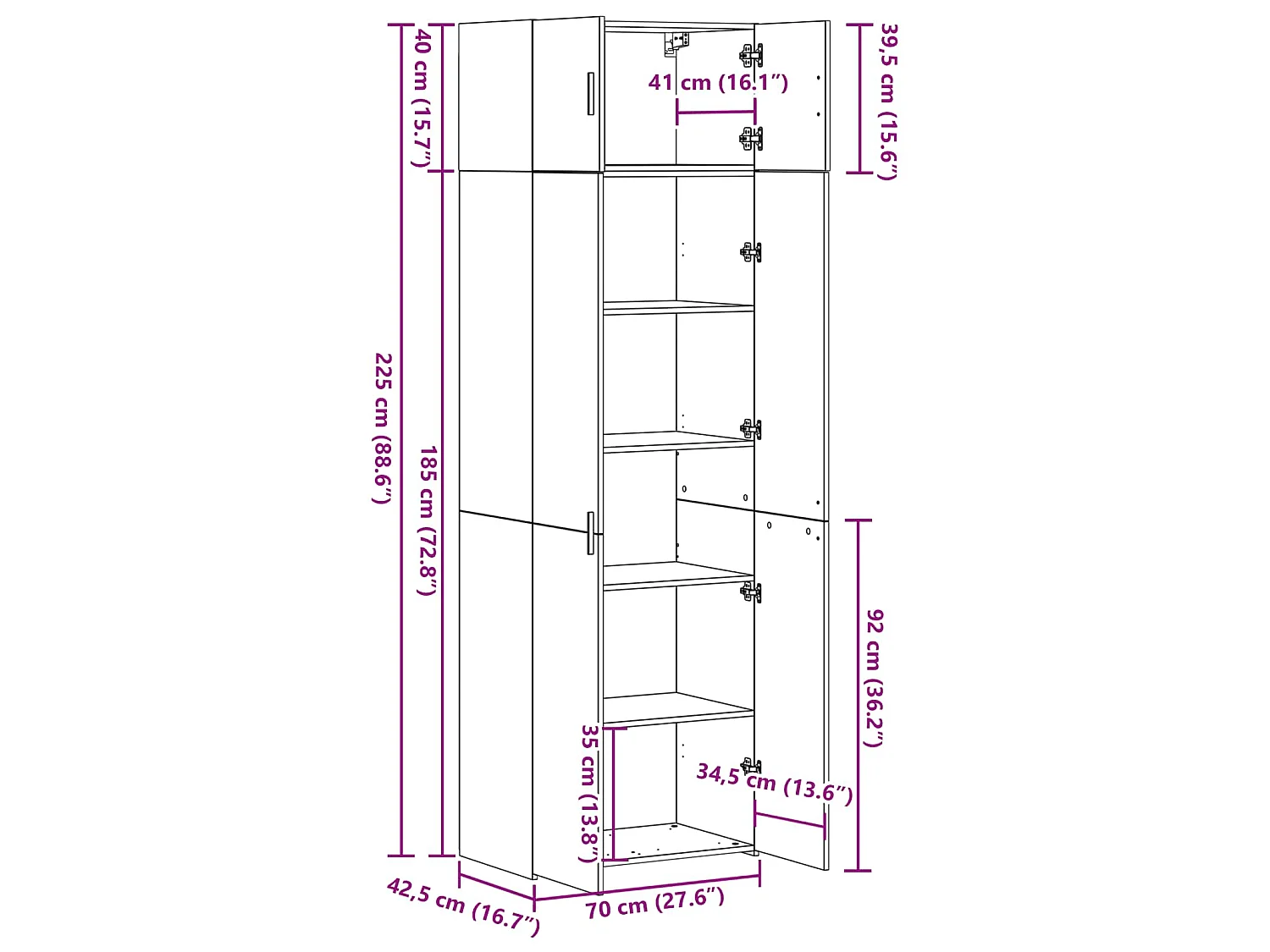Armoire de rangement 2 pcs Bois ancien 70 x 42,5 x 225 cm