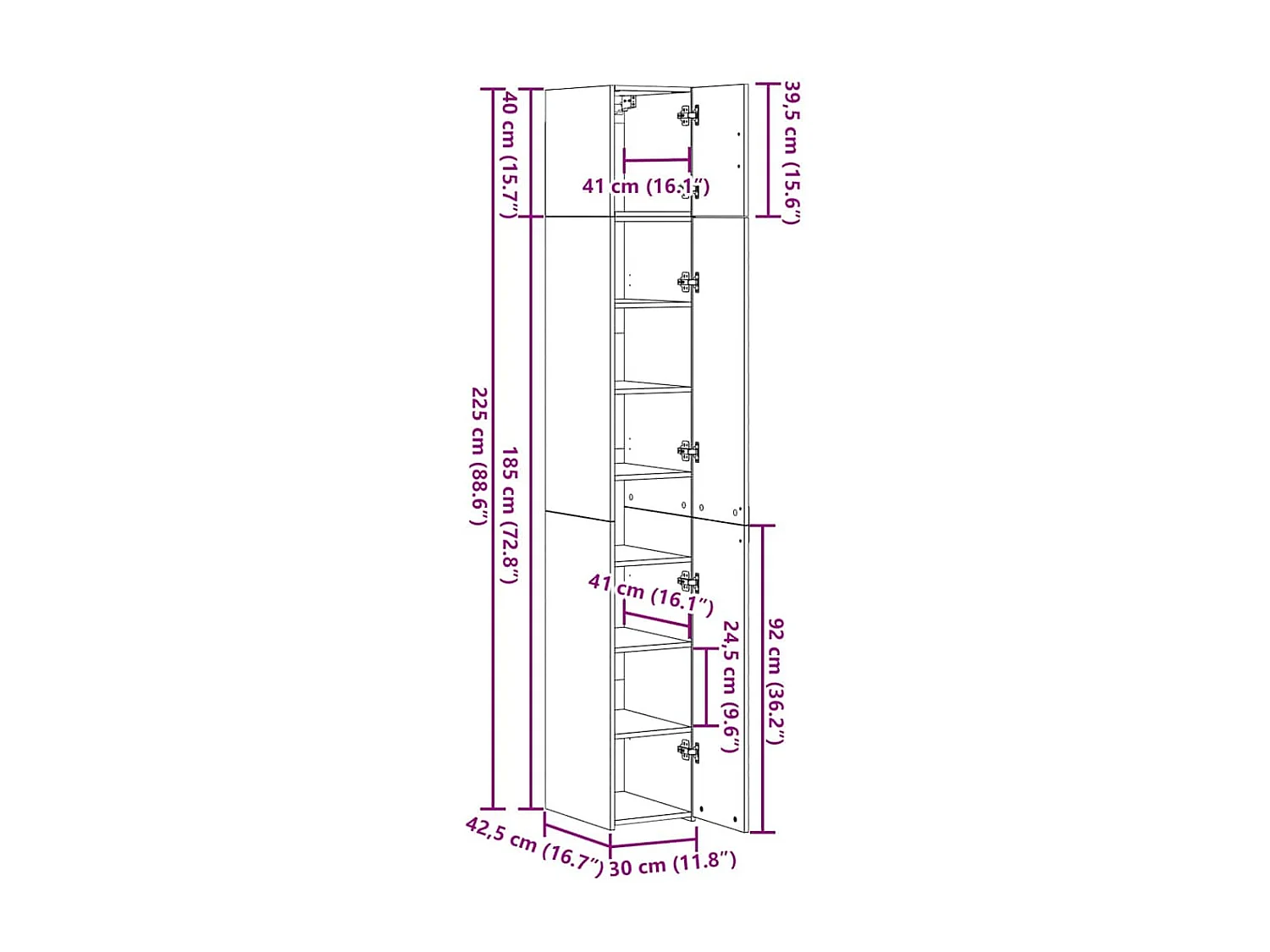 Cabinet de rangement slim Bois ancien 30 x 42.5 x 225 cm