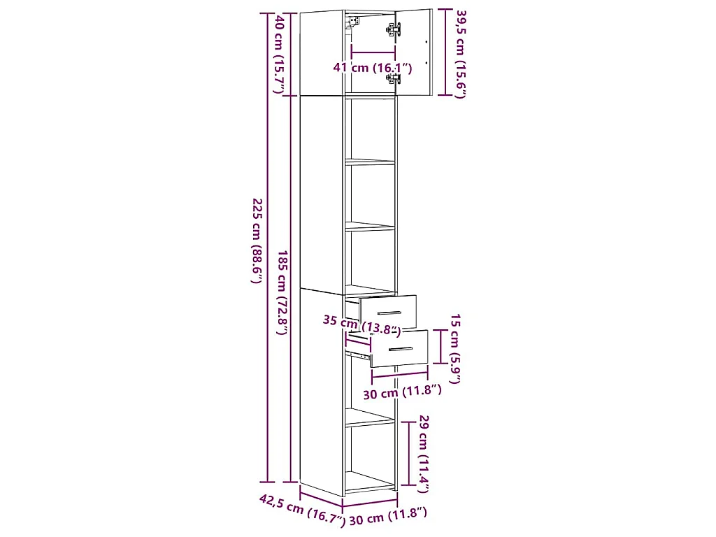 Armoire de rangement 2 pcs Bois ancien 30 x 42,5 x 225 cm