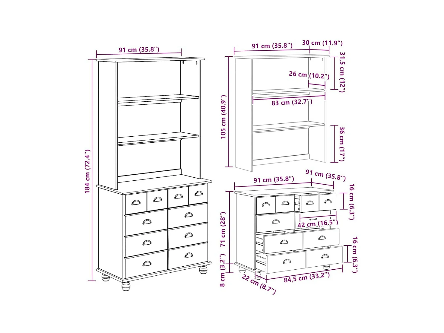 Hutch ASKIM Blanc 91 x 40 x 184 cm Bois de pin massif