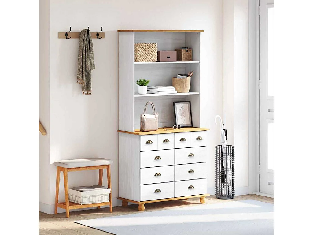 Hutch met lade ASKIM Wit 91 x 40 x 184 cm Massief grenenhout