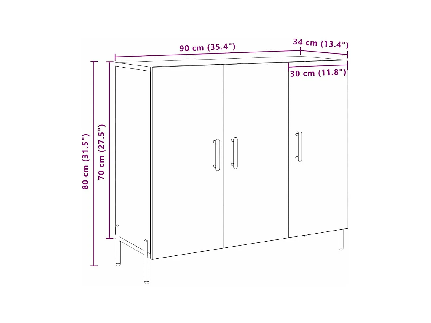 Sideboard Altholz 90 x 34 x 80 cm Holzwerkstoff