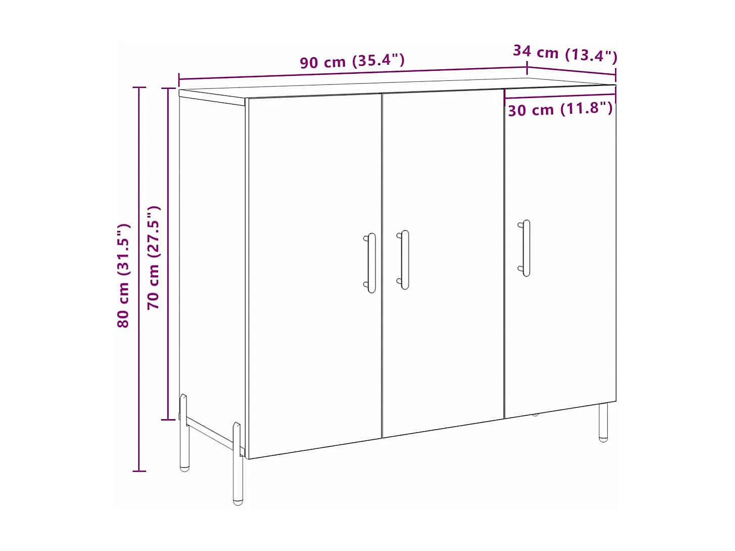 Buffet Bois ancien 90 x 34 x 80 cm Bois d'ingénierie